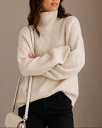 Women's Knitwear Turtleneck Jumper with Ribbed Cuffs and Hem, Textured Finish – Talia