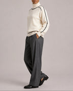 Women's Turtleneck Jumper with Roll Neck, Contrast Piping Trim and Raglan Sleeves – Olive