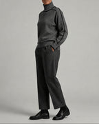 Women's Turtleneck Jumper with Roll Neck, Contrast Piping Trim and Raglan Sleeves – Olive