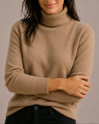 Women's Turtleneck Jumper with Ribbed Cuffs and Hem, Knitted Roll Neck Jumper – Eliza