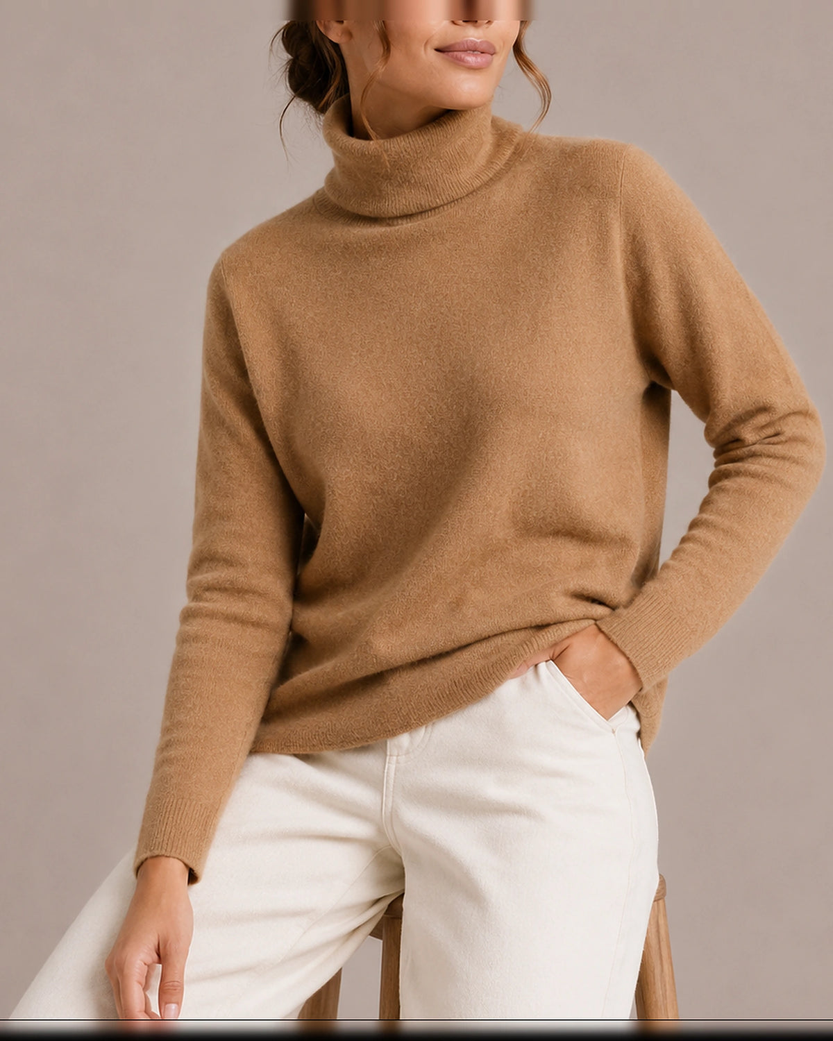 Women's Turtleneck Jumper with Ribbed Cuffs and Hem, Knitted Roll Neck Jumper – Eliza