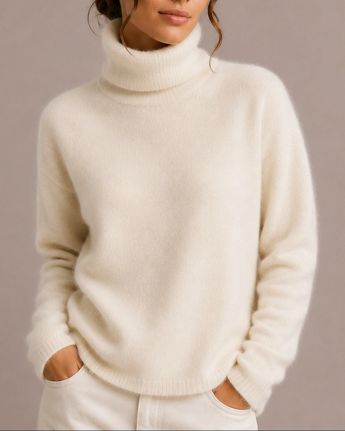 Women's Turtleneck Jumper with Ribbed Cuffs and Hem, Knitted Roll Neck Jumper – Eliza