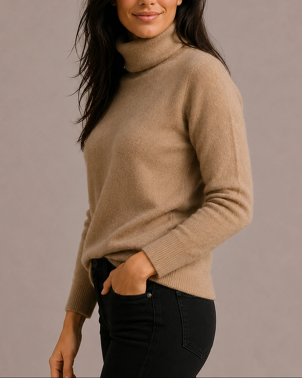 Women's Turtleneck Jumper with Ribbed Cuffs and Hem, Knitted Roll Neck Jumper – Eliza