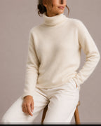 Women's Turtleneck Jumper with Ribbed Cuffs and Hem, Knitted Roll Neck Jumper – Eliza