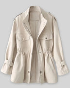 Women's Utility Jacket with Cinched Waist and Flap Pockets, Adjustable Drawstring Waist – Gemma Belle