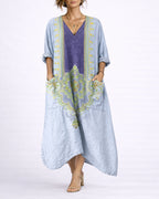 Women's Kaftan Maxi Dress with V Neck Button Front and Side Pockets, Bohemian Print – Phoebe Jane
