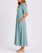 Women's Midi Dress with V Neck, Short Sleeves and Side Pockets in Floral Print – Beatrix Lou