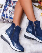 Women's Wedge Sneaker Ankle Boots with Side Zip and Croc-Effect Panel – Frankie Rose