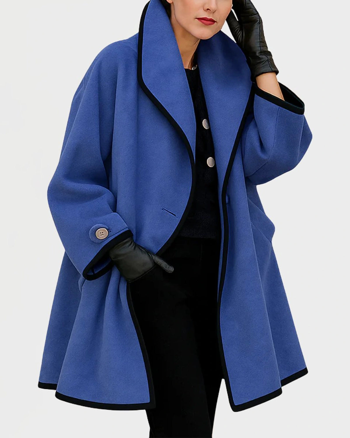 Women's Wide Lapel Coat with Contrast Trim and Button Front – Greta Mae
