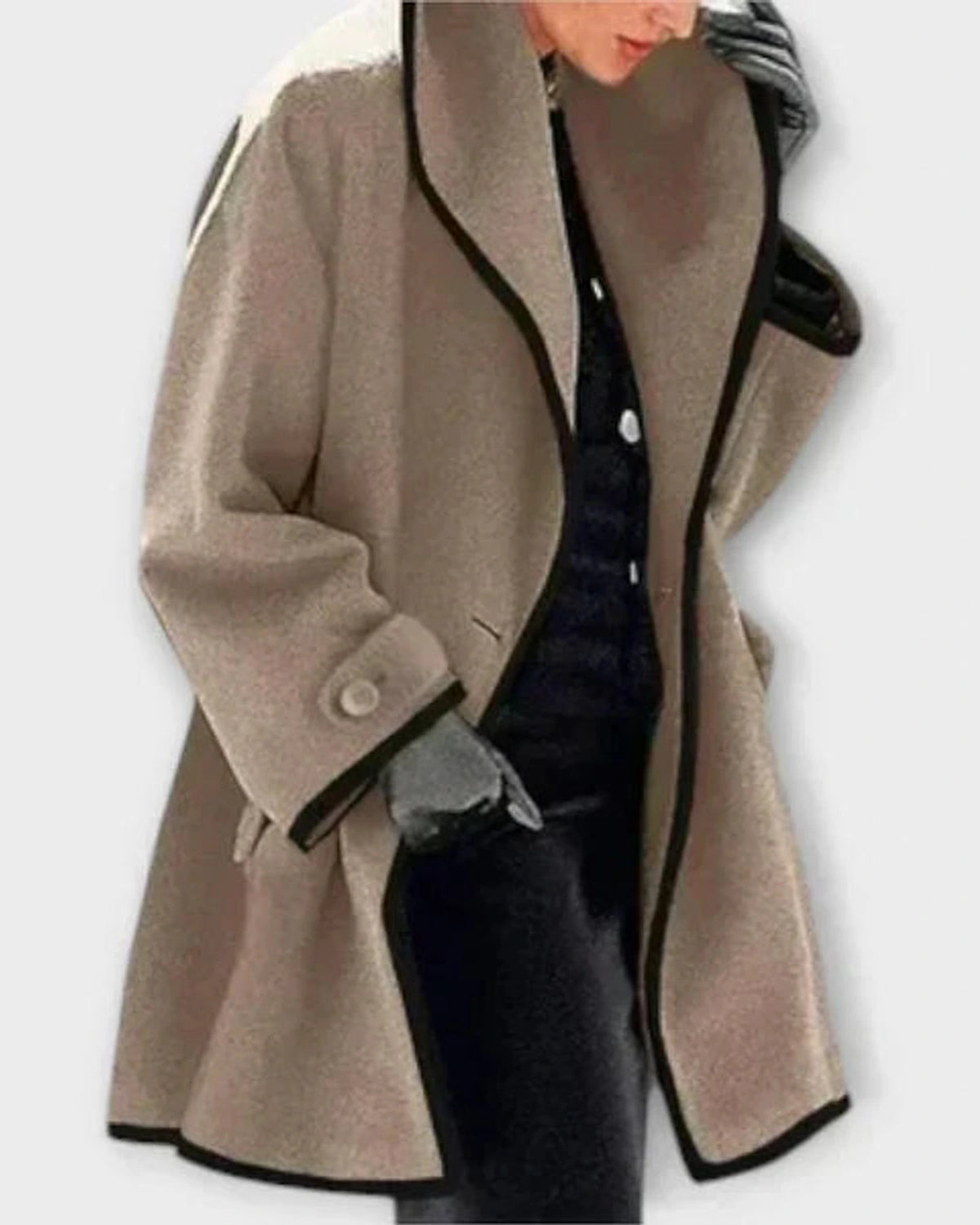 Women's Wide Lapel Coat with Contrast Trim and Button Front – Greta Mae