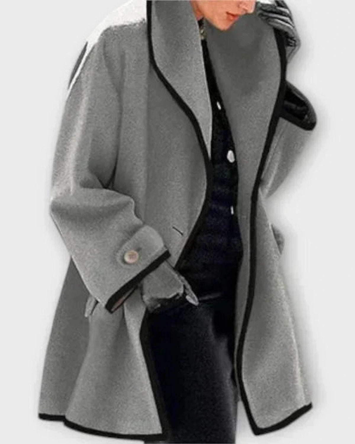 Women's Wide Lapel Coat with Contrast Trim and Button Front – Greta Mae