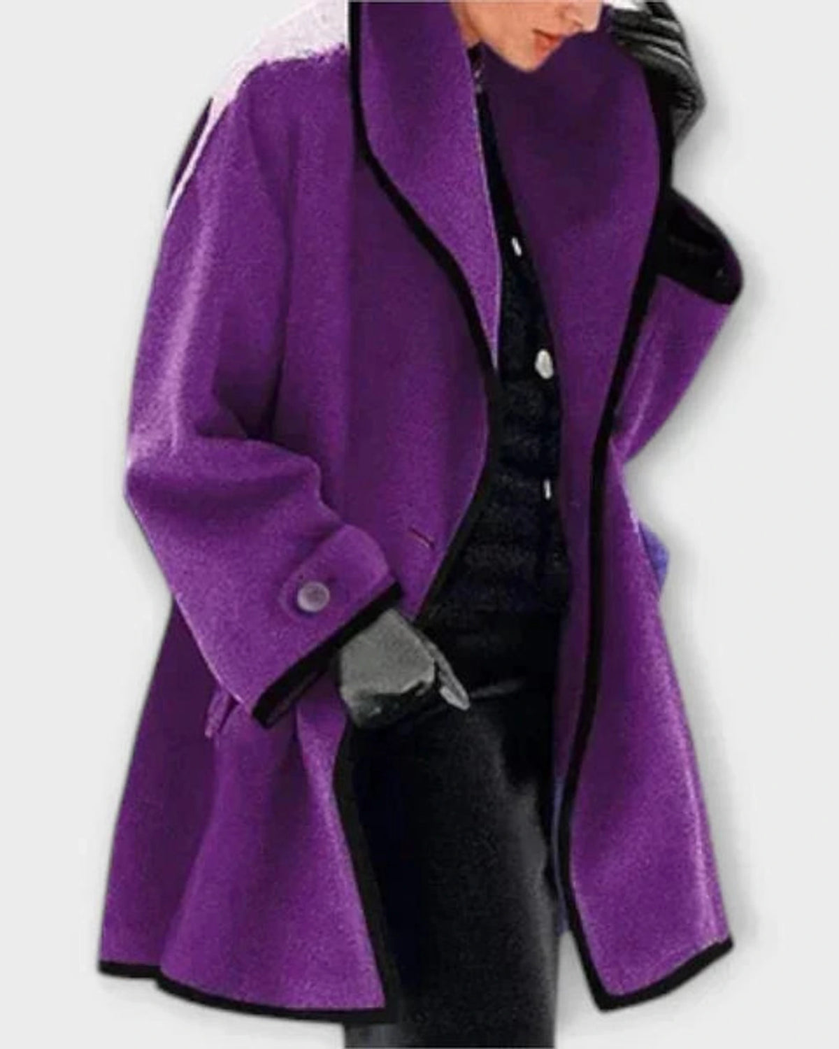 Women's Wide Lapel Coat with Contrast Trim and Button Front – Greta Mae