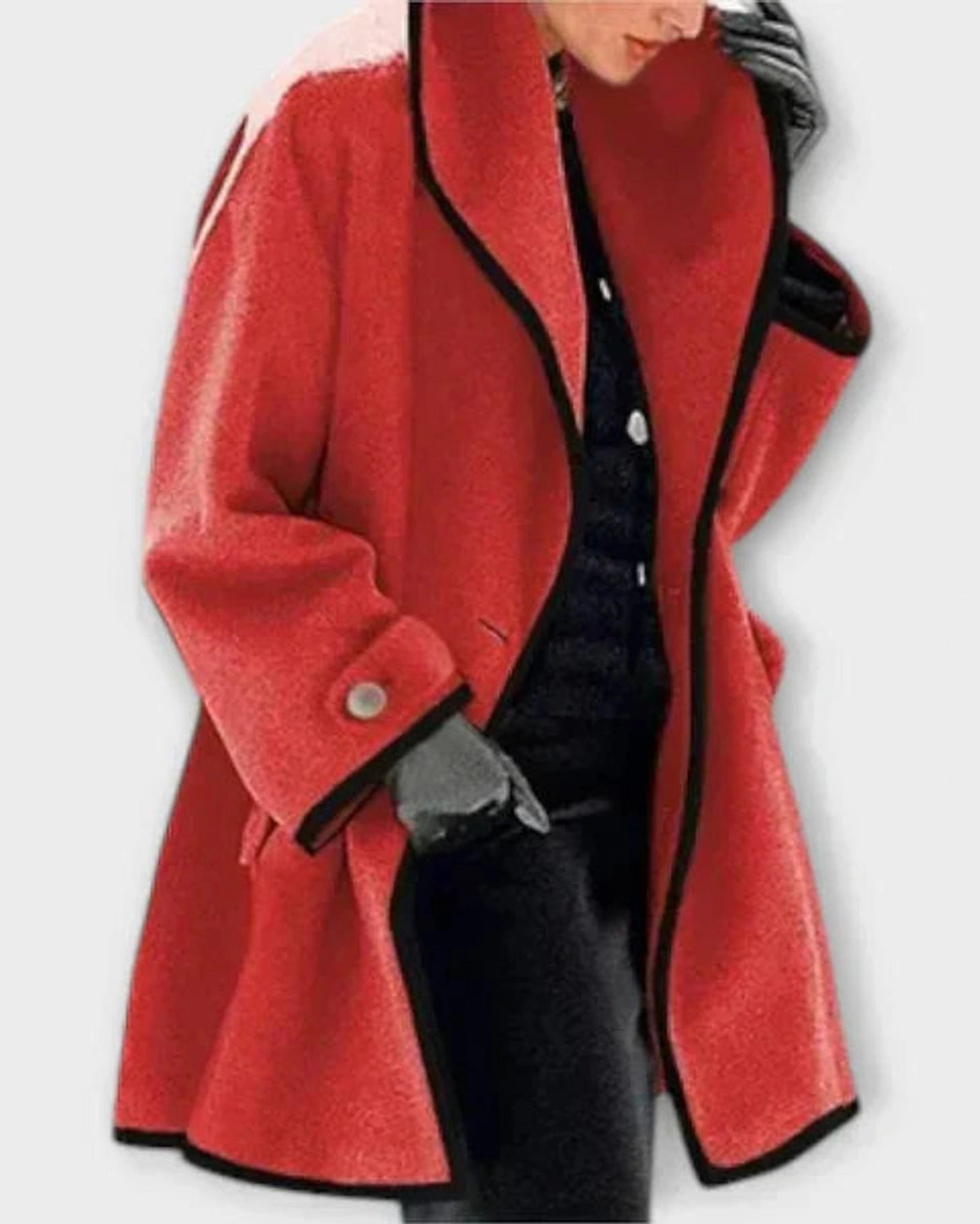 Women's Wide Lapel Coat with Contrast Trim and Button Front – Greta Mae