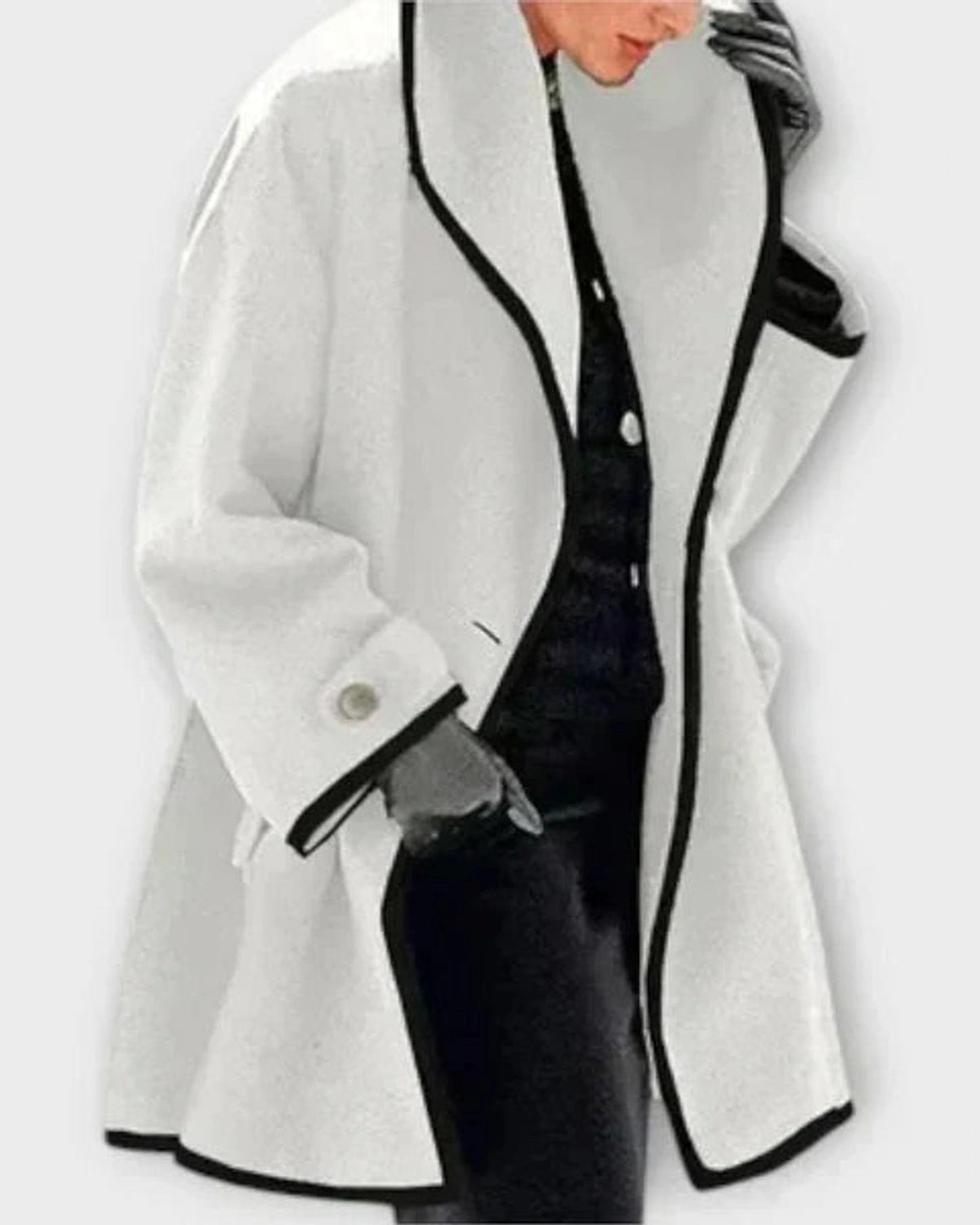 Women's Wide Lapel Coat with Contrast Trim and Button Front – Greta Mae