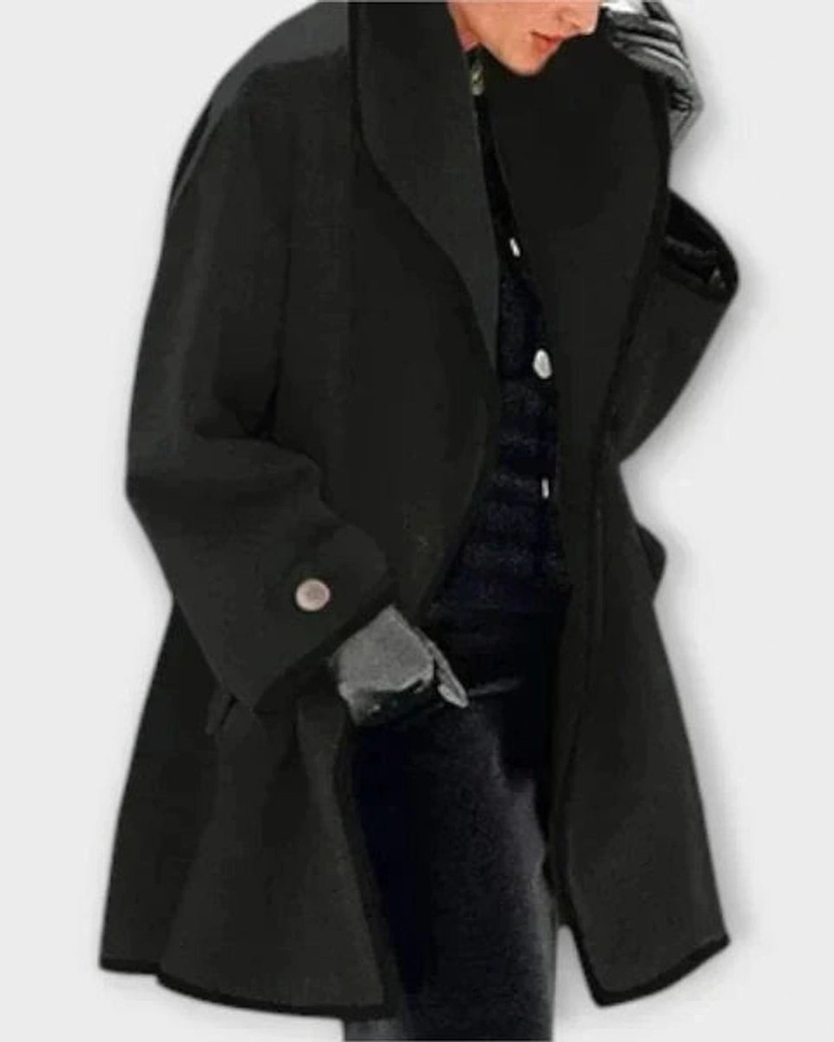 Women's Wide Lapel Coat with Contrast Trim and Button Front – Greta Mae