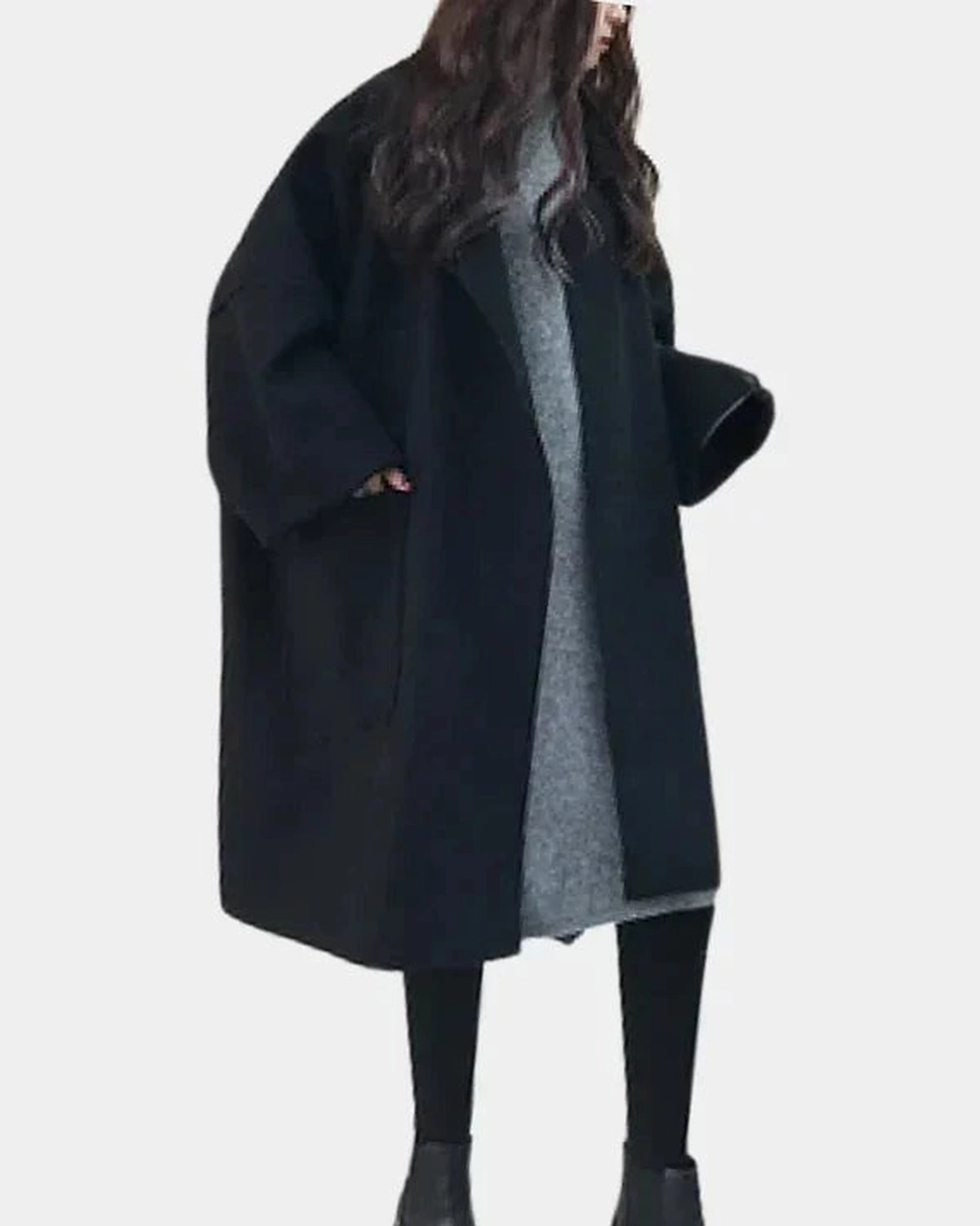 Women's Wide Lapel Oversized Trench Coat with Patch Pockets – Holly Grey