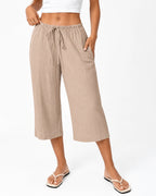 Women's Wide Leg Cropped Trousers with Elasticated Drawstring Waist – Tamsin Lou
