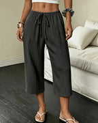 Women's Wide Leg Cropped Trousers with Elasticated Drawstring Waist – Tamsin Lou