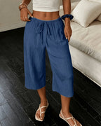 Women's Wide Leg Cropped Trousers with Elasticated Drawstring Waist – Tamsin Lou