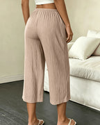 Women's Wide Leg Cropped Trousers with Elasticated Drawstring Waist – Tamsin Lou