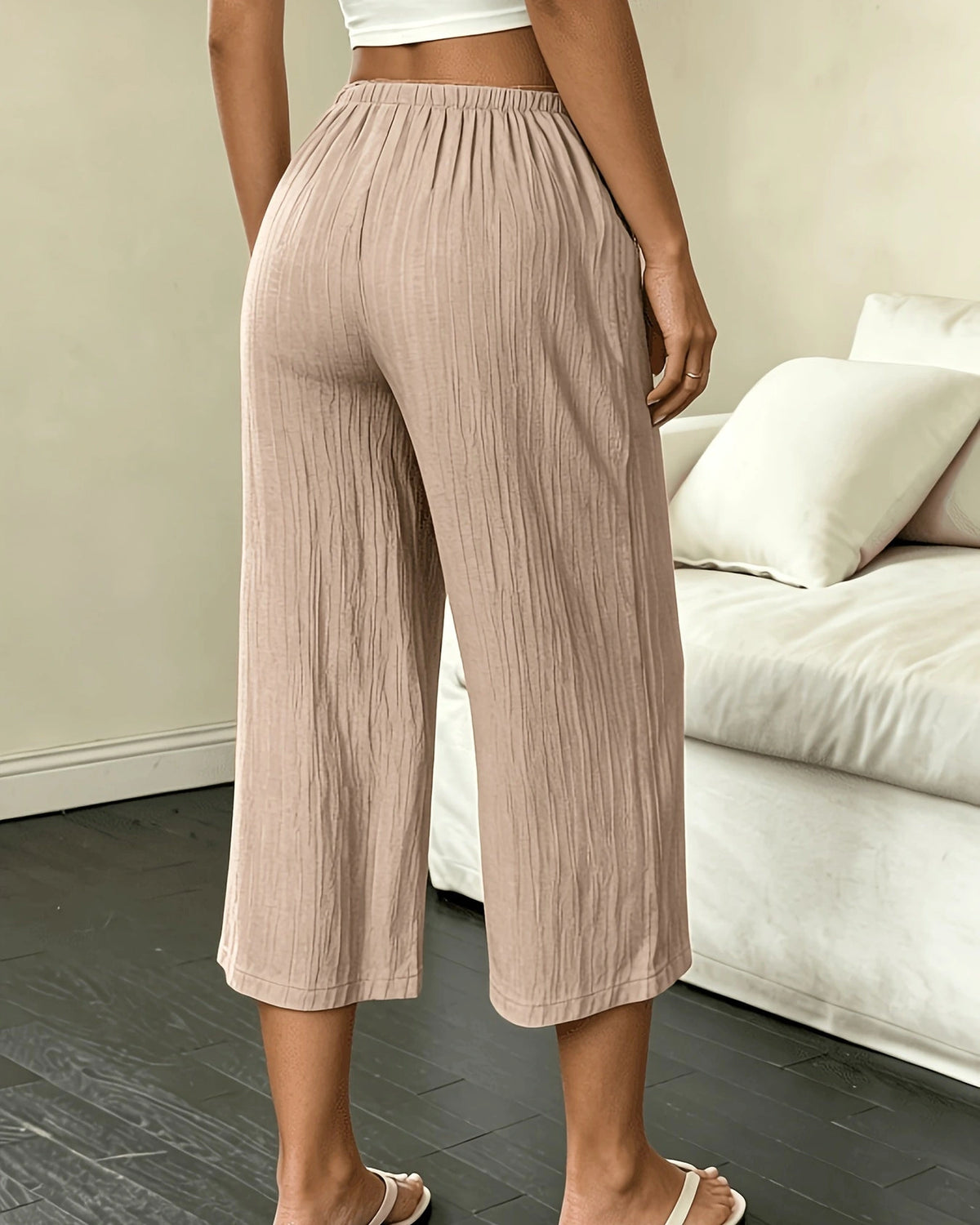 Women's Wide Leg Cropped Trousers with Elasticated Drawstring Waist – Tamsin Lou