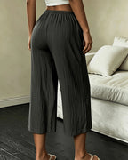 Women's Wide Leg Cropped Trousers with Elasticated Drawstring Waist – Tamsin Lou