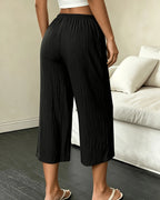 Women's Wide Leg Cropped Trousers with Elasticated Drawstring Waist – Tamsin Lou