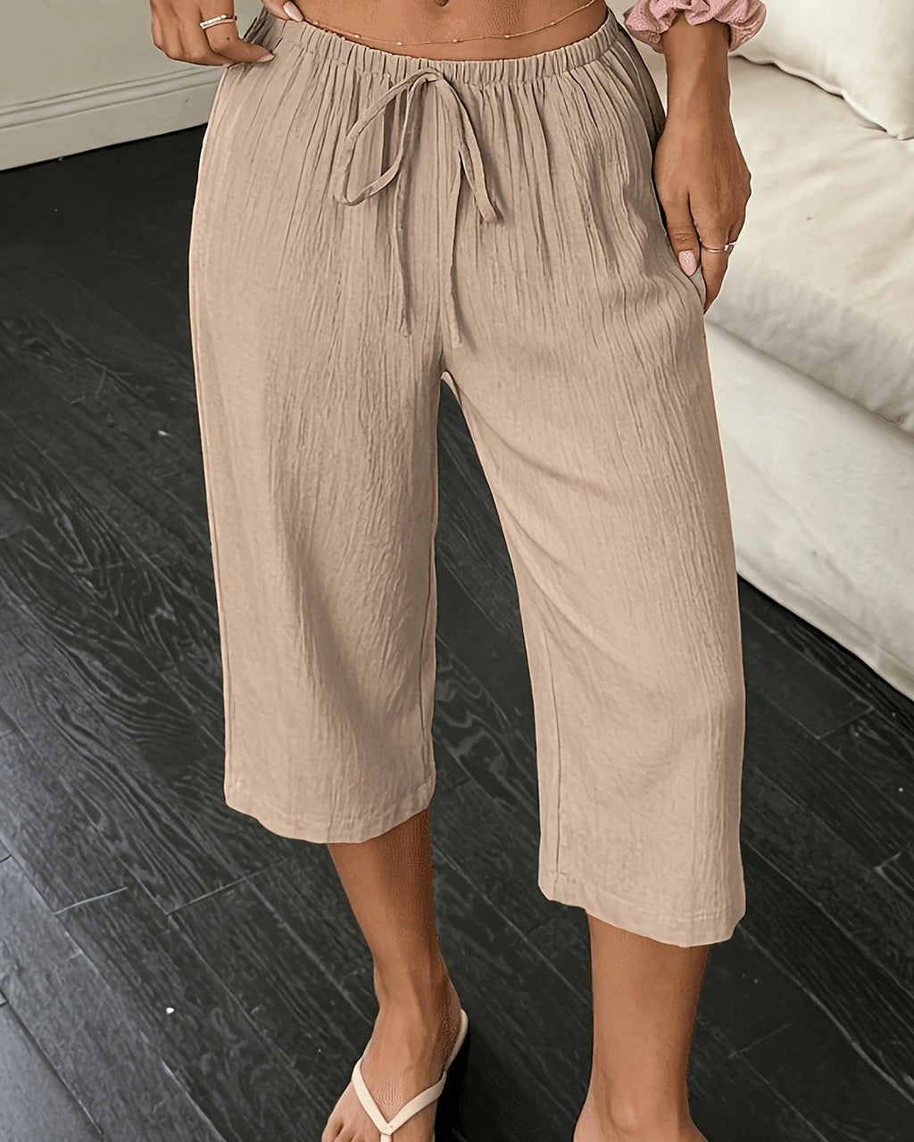 Women's Wide Leg Cropped Trousers with Elasticated Drawstring Waist – Tamsin Lou