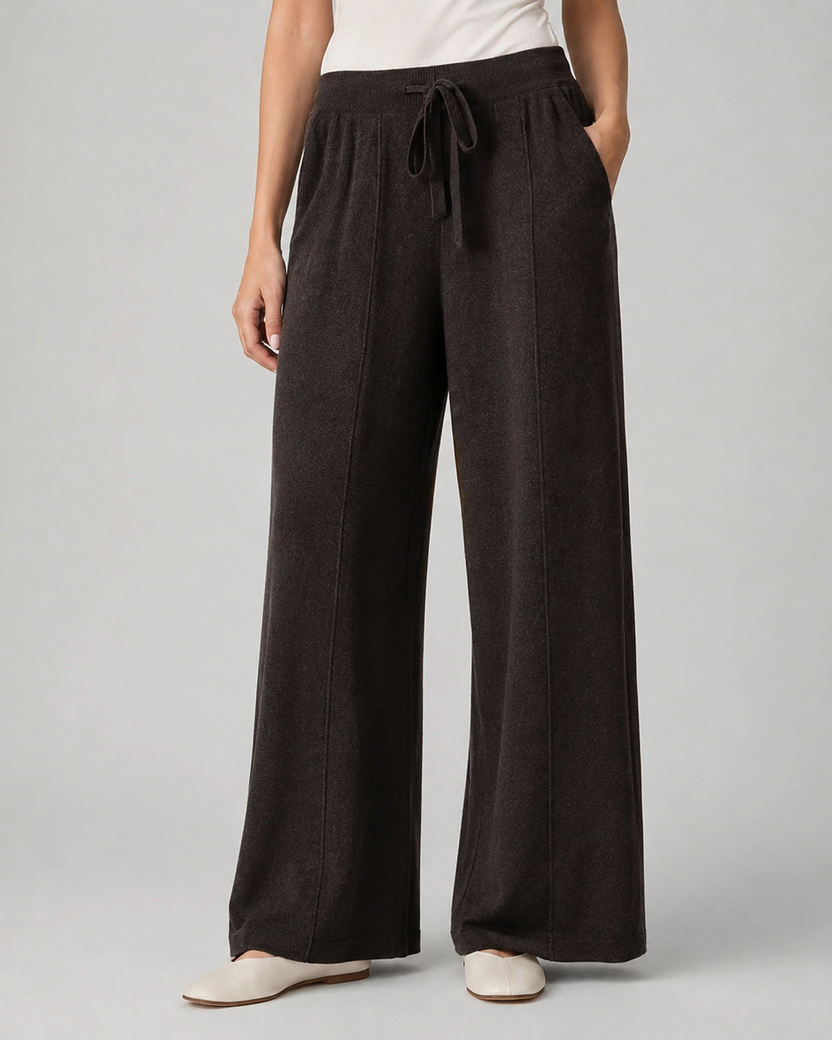 Women's Wide Leg Knitted Trousers with Drawstring Waist – Vesper Mae
