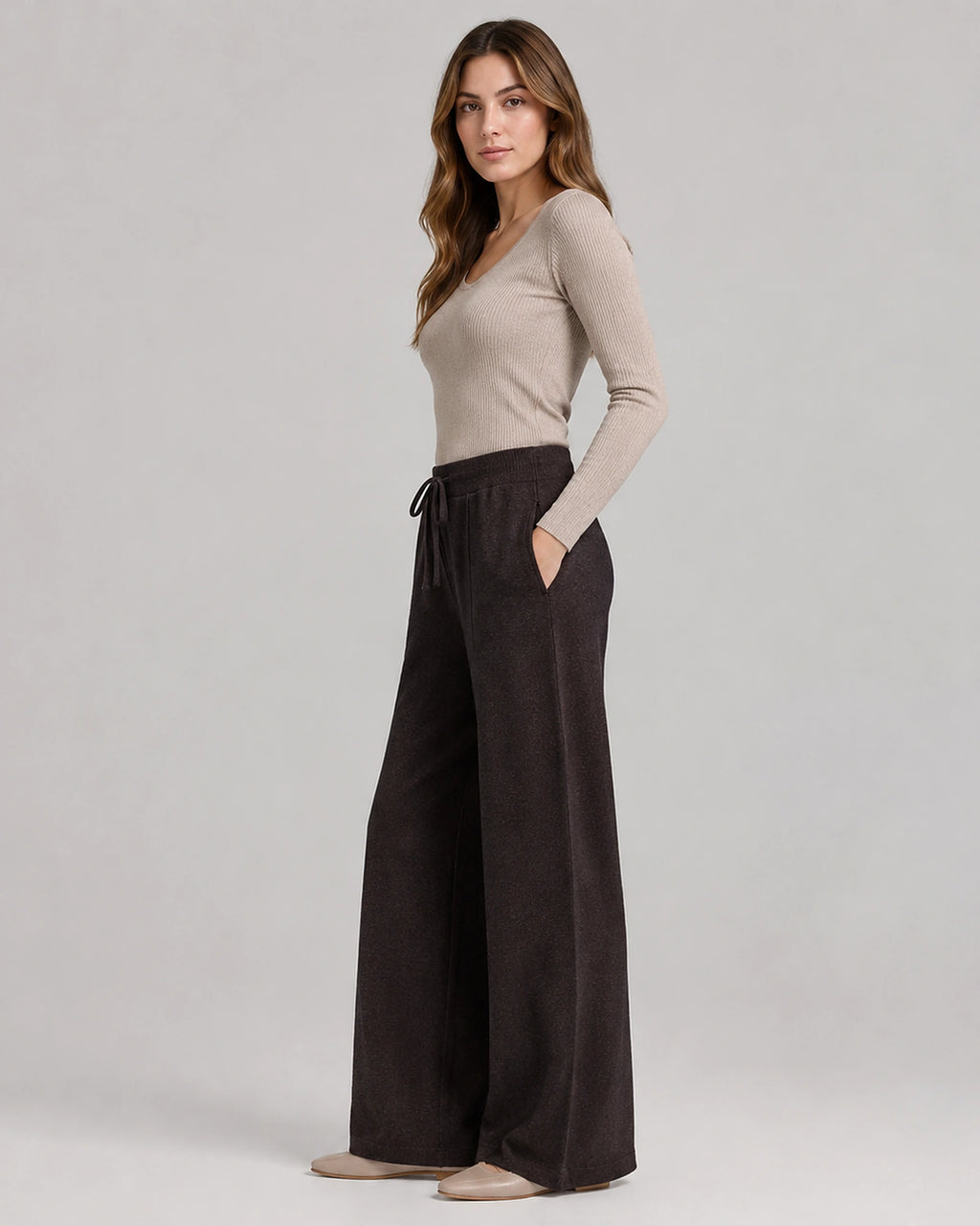 Women's Wide Leg Knitted Trousers with Drawstring Waist – Vesper Mae