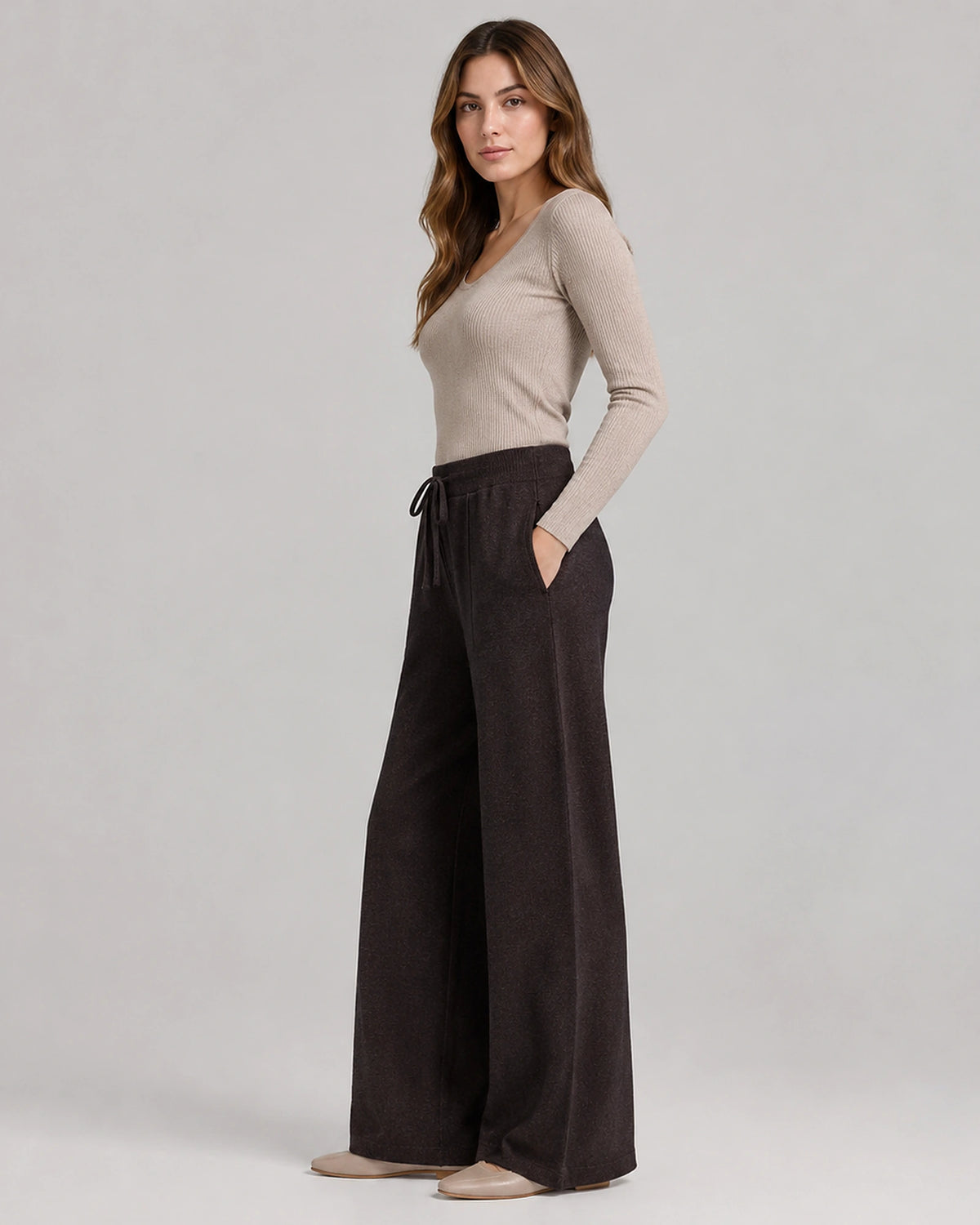 Women's Wide Leg Knitted Trousers with Drawstring Waist – Vesper Mae