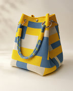 Women's Bucket Bag with Woven Colour-Block Design and Rope Handles, Summer Handbag – Eloise