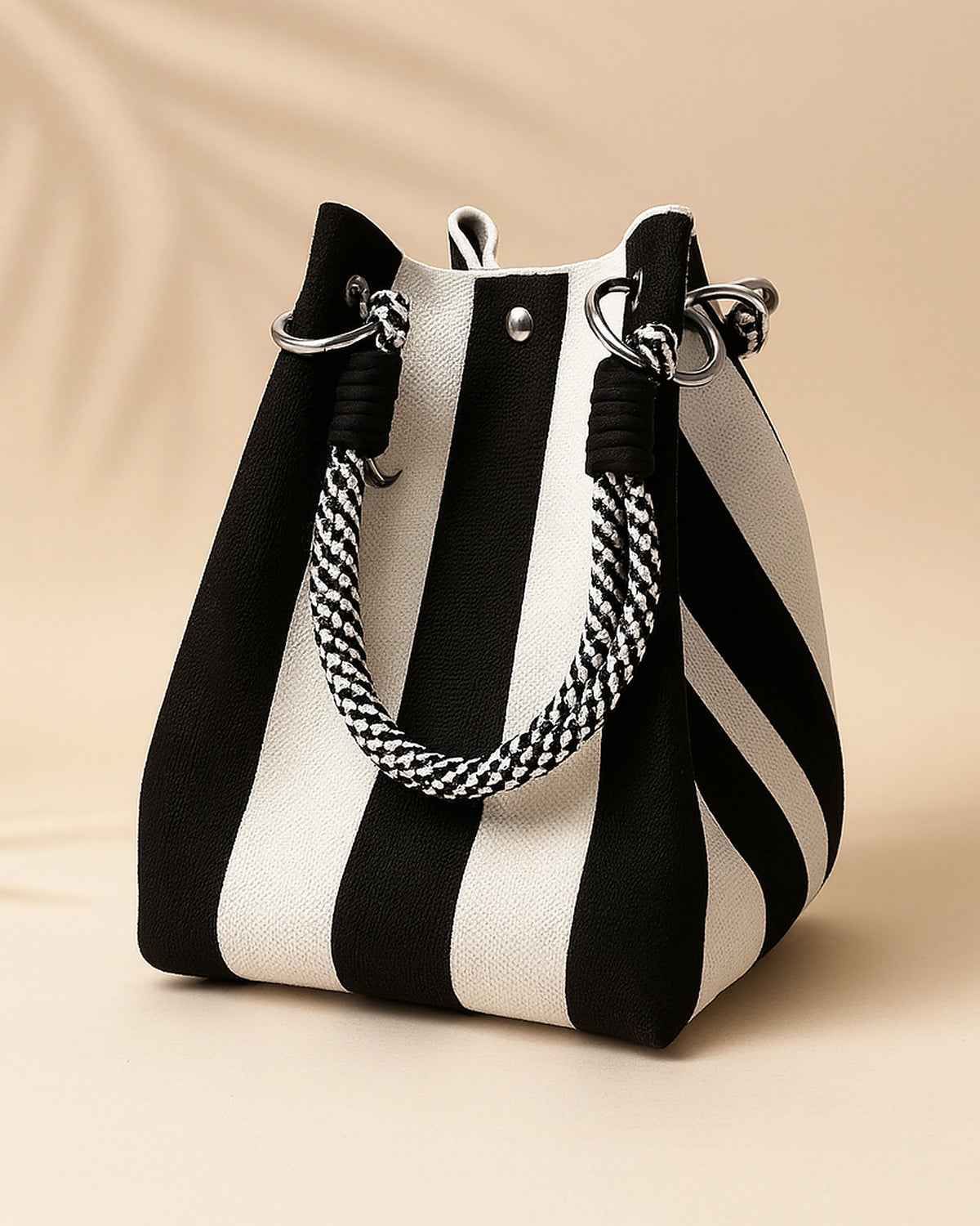 Women's Bucket Bag with Woven Colour-Block Design and Rope Handles, Summer Handbag – Eloise