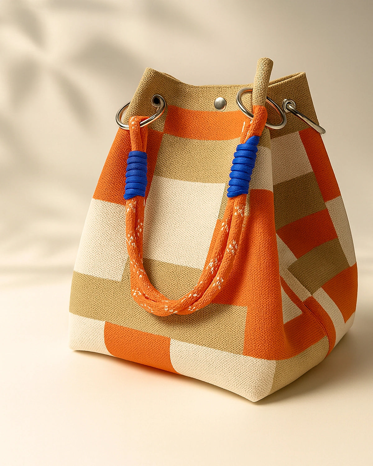 Women's Bucket Bag with Woven Colour-Block Design and Rope Handles, Summer Handbag – Eloise