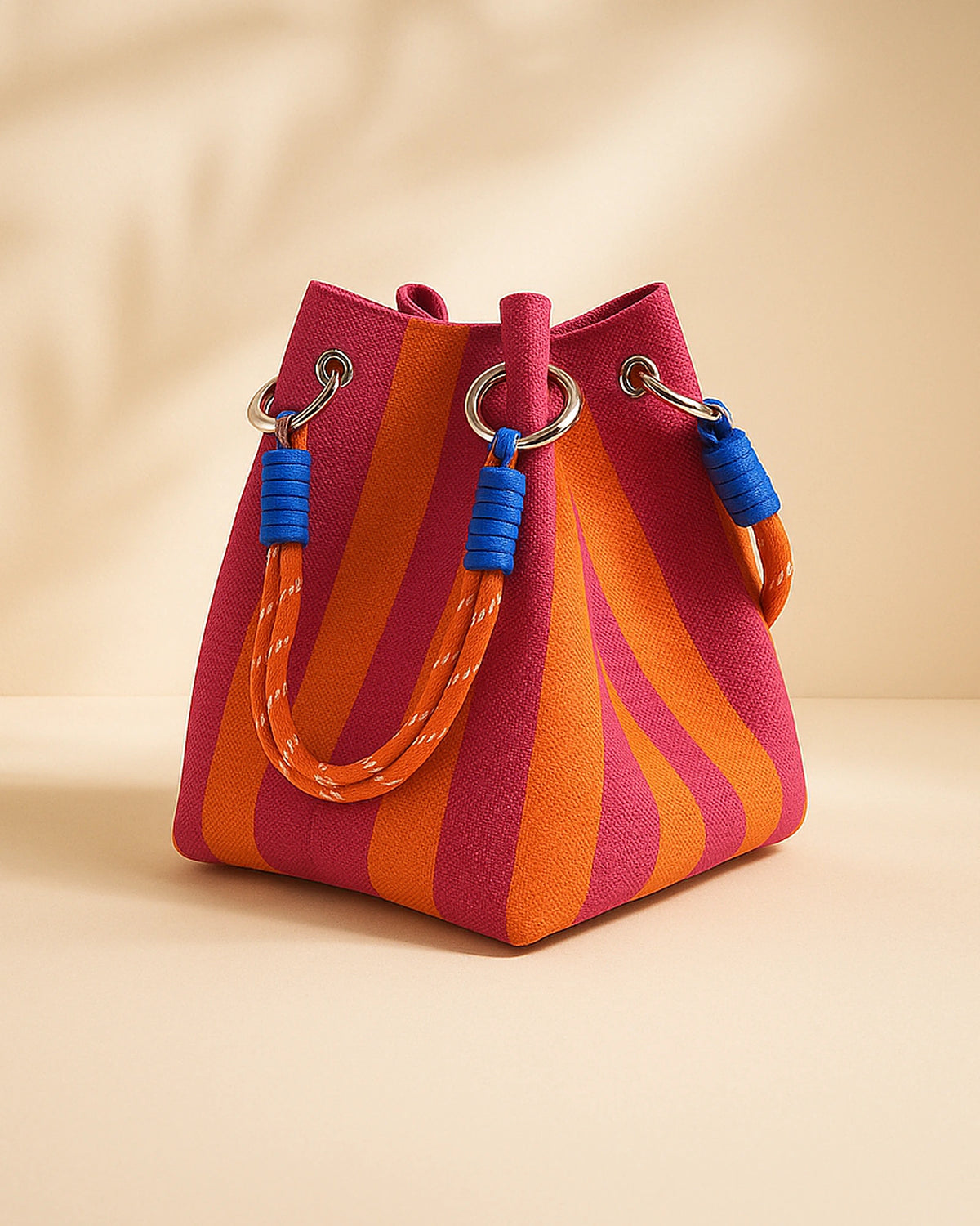 Women's Bucket Bag with Woven Colour-Block Design and Rope Handles, Summer Handbag – Eloise