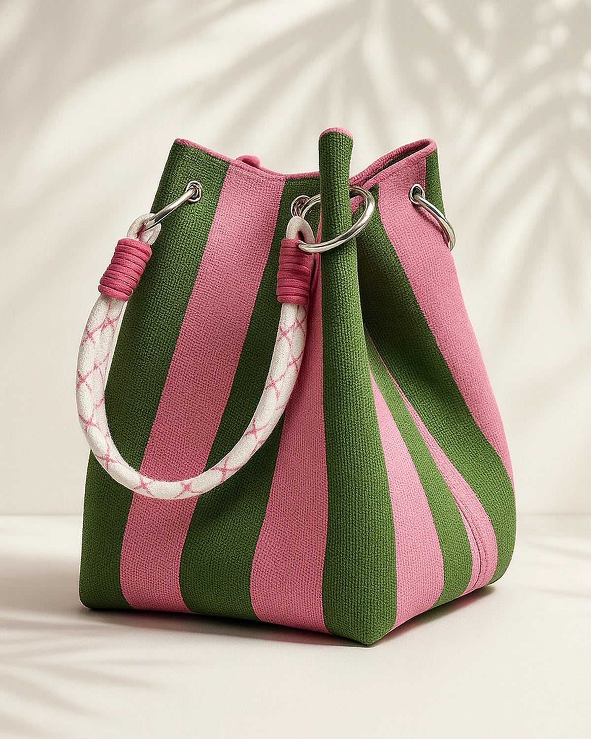 Women's Bucket Bag with Woven Colour-Block Design and Rope Handles, Summer Handbag – Eloise
