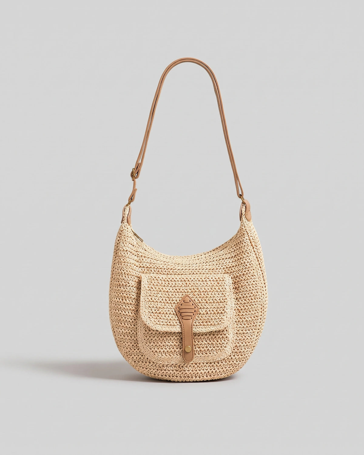 Women's Shoulder Bag with Leather Strap and Front Flap Pocket, Woven Crochet Bag for Women – Tessa Mae