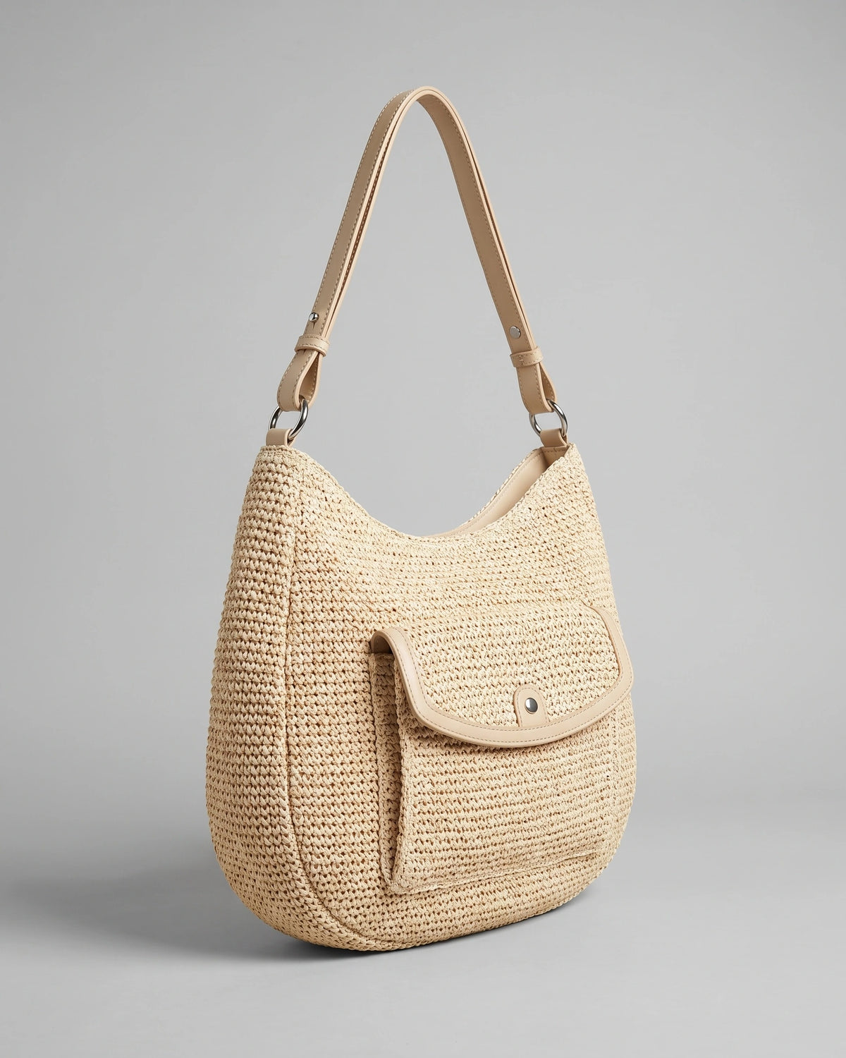 Women's Shoulder Bag with Leather Strap and Front Flap Pocket, Woven Crochet Bag for Women – Tessa Mae