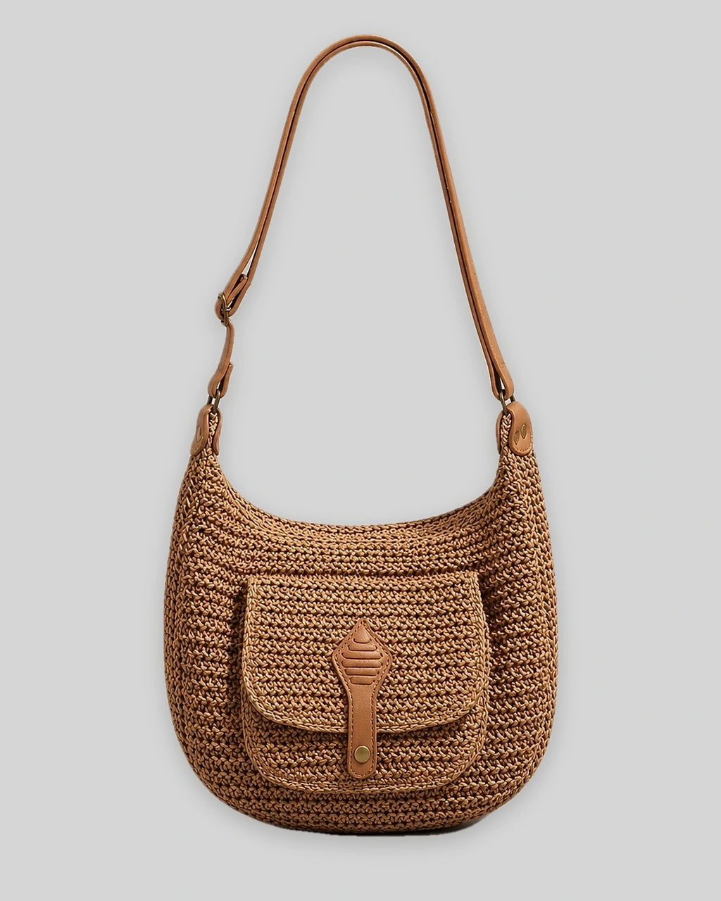 Women's Shoulder Bag with Leather Strap and Front Flap Pocket, Woven Crochet Bag for Women – Tessa Mae
