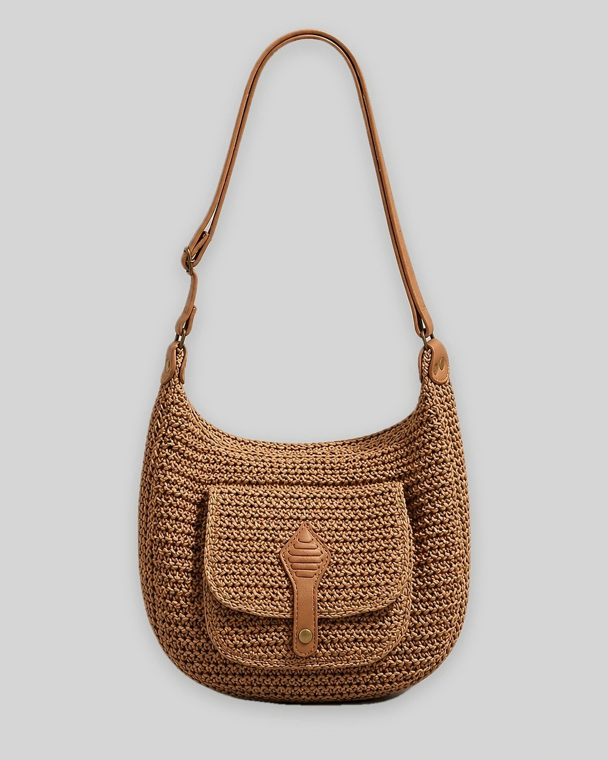 Women's Shoulder Bag with Leather Strap and Front Flap Pocket, Woven Crochet Bag for Women – Tessa Mae