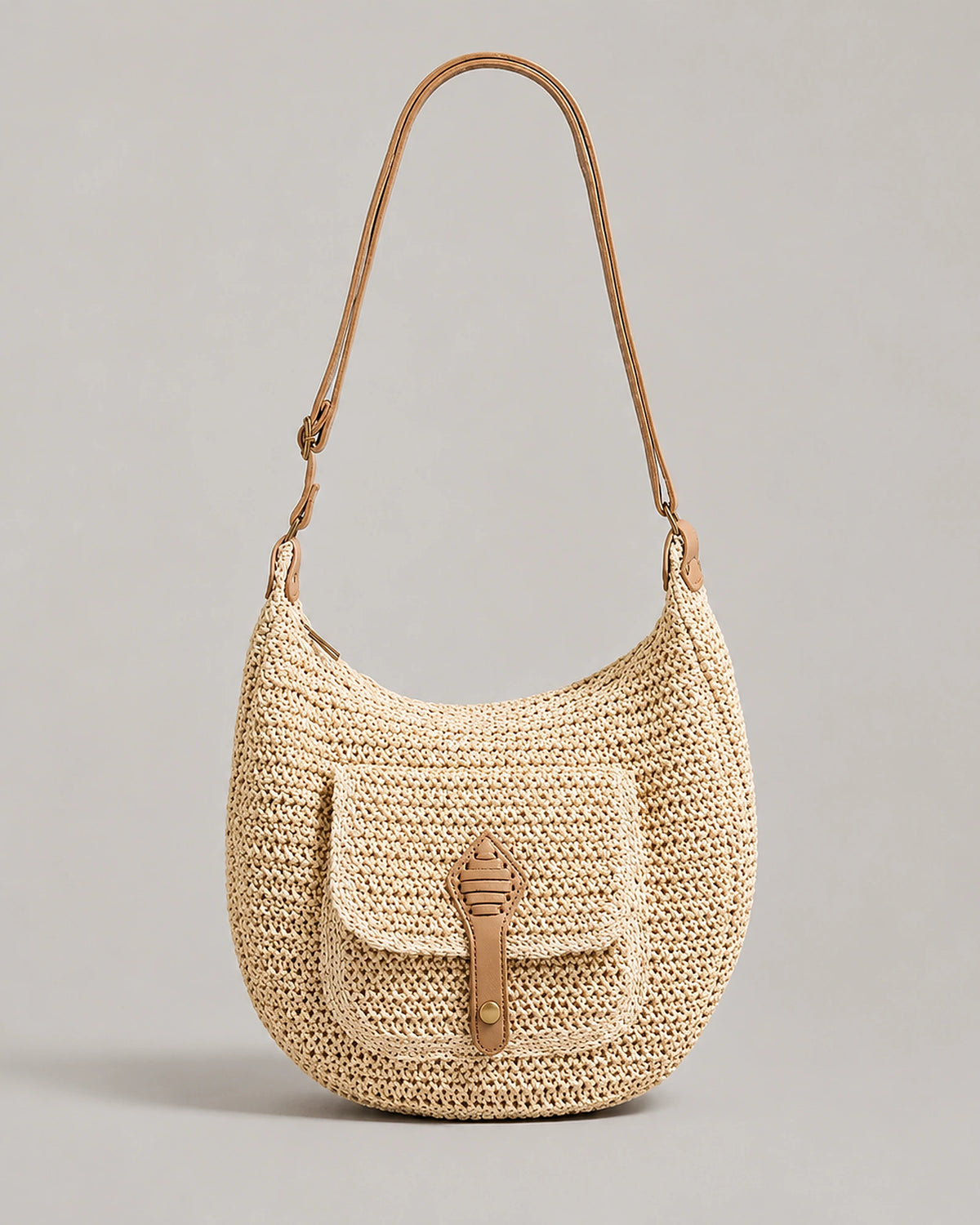 Women's Shoulder Bag with Leather Strap and Front Flap Pocket, Woven Crochet Bag for Women – Tessa Mae