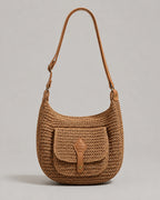 Women's Shoulder Bag with Leather Strap and Front Flap Pocket, Woven Crochet Bag for Women – Tessa Mae