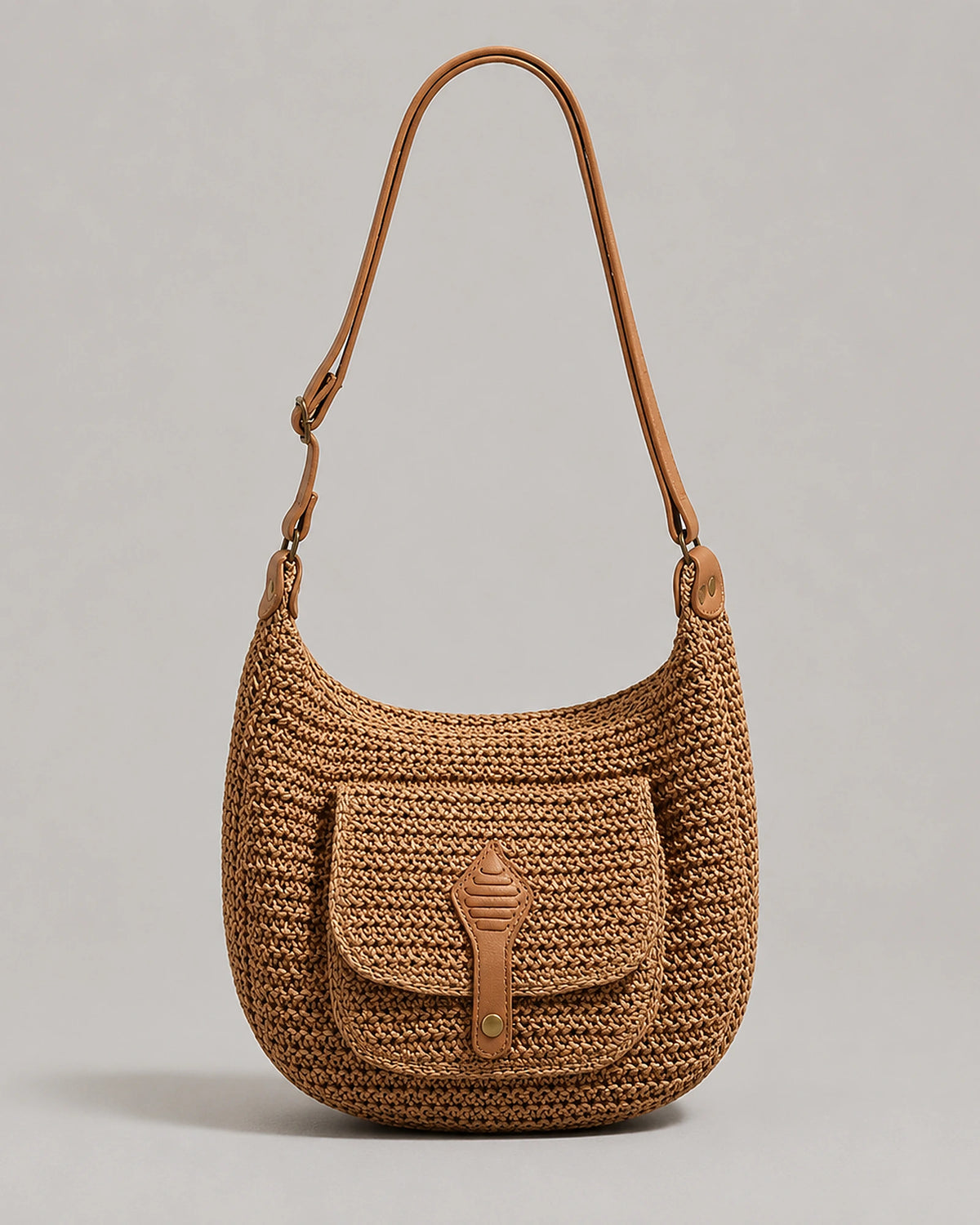 Women's Shoulder Bag with Leather Strap and Front Flap Pocket, Woven Crochet Bag for Women – Tessa Mae