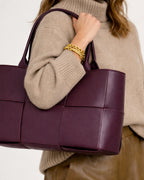 Women's Woven Faux Leather Tote Bag with Chunky Top Handles – Goldie