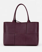 Women's Woven Faux Leather Tote Bag with Chunky Top Handles – Goldie