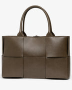 Women's Woven Faux Leather Tote Bag with Chunky Top Handles – Goldie