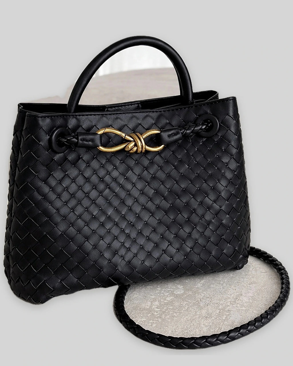 Women's Tote Bag Handbag in Soft Woven Leather with Knot Clasp Fastening – Quinn Rose