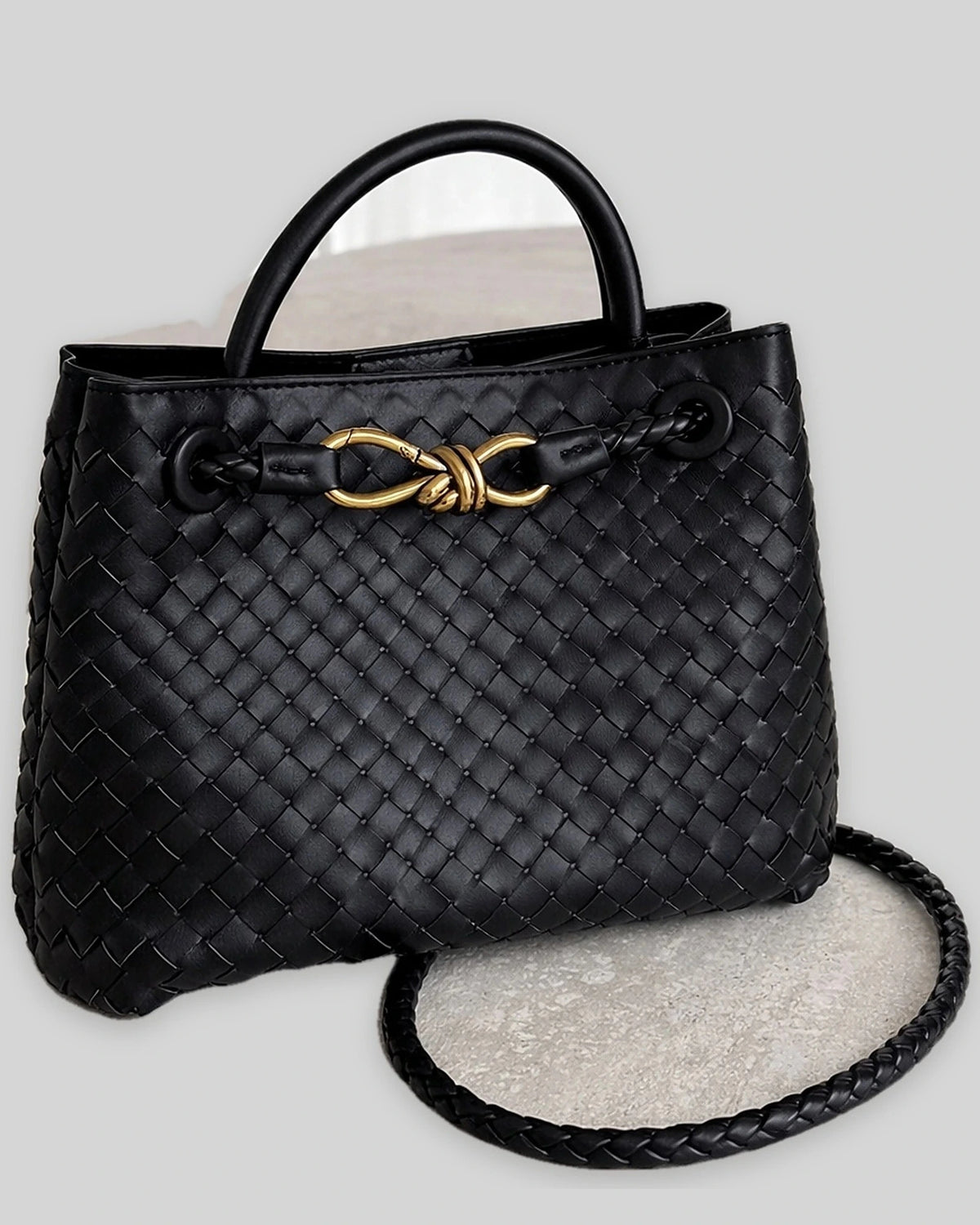 Women's Tote Bag Handbag in Soft Woven Leather with Knot Clasp Fastening – Quinn Rose