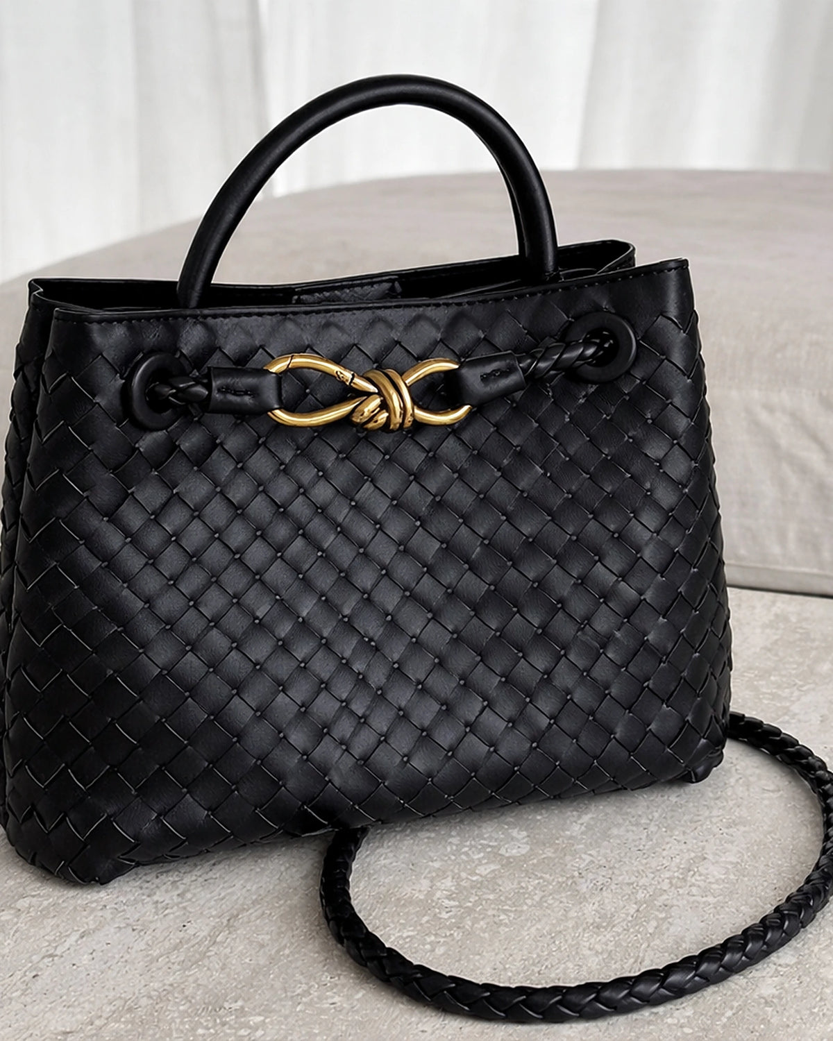 Women's Tote Bag Handbag in Soft Woven Leather with Knot Clasp Fastening – Quinn Rose