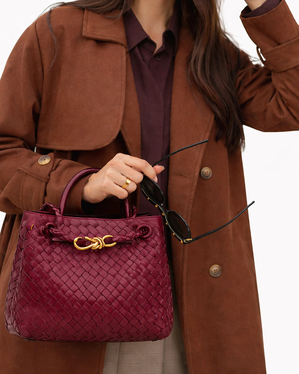 Women's Tote Bag Handbag in Soft Woven Leather with Knot Clasp Fastening – Quinn Rose